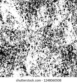 Grunge overlay layer. Abstract black and white vector background. Monochrome vintage surface with dirty pattern in cracks, spots, dots. Old painted wall in dark horror style design