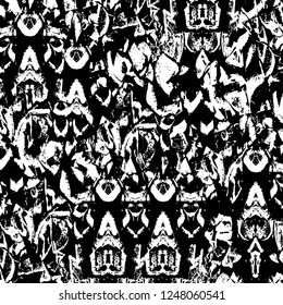 Grunge overlay layer. Abstract black and white vector background. Monochrome vintage surface with dirty pattern in cracks, spots, dots. Old painted wall in dark horror style design