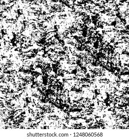 Grunge overlay layer. Abstract black and white vector background. Monochrome vintage surface with dirty pattern in cracks, spots, dots. Old painted wall in dark horror style design