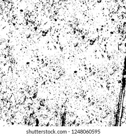 Grunge overlay layer. Abstract black and white vector background. Monochrome vintage surface with dirty pattern in cracks, spots, dots. Old painted wall in dark horror style design