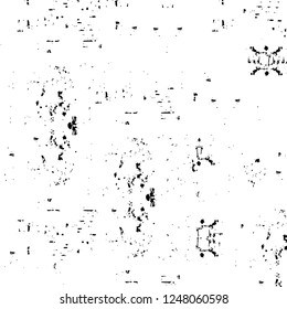 Grunge overlay layer. Abstract black and white vector background. Monochrome vintage surface with dirty pattern in cracks, spots, dots. Old painted wall in dark horror style design