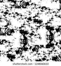 Grunge overlay layer. Abstract black and white vector background. Monochrome vintage surface with dirty pattern in cracks, spots, dots. Old painted wall in dark horror style design