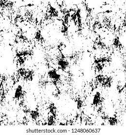 Grunge overlay layer. Abstract black and white vector background. Monochrome vintage surface with dirty pattern in cracks, spots, dots. Old painted wall in dark horror style design