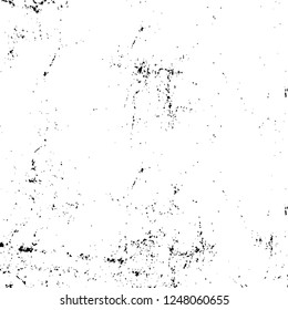 Grunge overlay layer. Abstract black and white vector background. Monochrome vintage surface with dirty pattern in cracks, spots, dots. Old painted wall in dark horror style design
