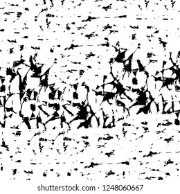 Grunge overlay layer. Abstract black and white vector background. Monochrome vintage surface with dirty pattern in cracks, spots, dots. Old painted wall in dark horror style design