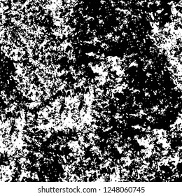 Grunge overlay layer. Abstract black and white vector background. Monochrome vintage surface with dirty pattern in cracks, spots, dots. Old painted wall in dark horror style design