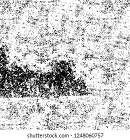 Grunge overlay layer. Abstract black and white vector background. Monochrome vintage surface with dirty pattern in cracks, spots, dots. Old painted wall in dark horror style design