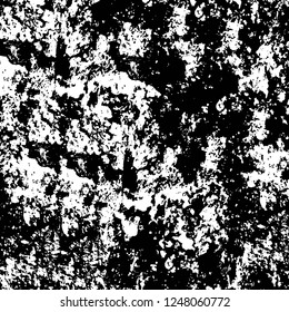 Grunge overlay layer. Abstract black and white vector background. Monochrome vintage surface with dirty pattern in cracks, spots, dots. Old painted wall in dark horror style design