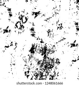 Grunge overlay layer. Abstract black and white vector background. Monochrome vintage surface with dirty pattern in cracks, spots, dots. Old painted wall in dark horror style design