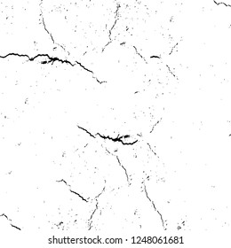 Grunge overlay layer. Abstract black and white vector background. Monochrome vintage surface with dirty pattern in cracks, spots, dots. Old painted wall in dark horror style design