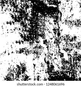 Grunge overlay layer. Abstract black and white vector background. Monochrome vintage surface with dirty pattern in cracks, spots, dots. Old painted wall in dark horror style design