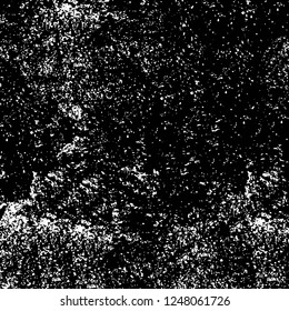 Grunge overlay layer. Abstract black and white vector background. Monochrome vintage surface with dirty pattern in cracks, spots, dots. Old painted wall in dark horror style design