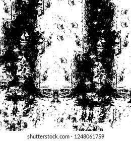 Grunge overlay layer. Abstract black and white vector background. Monochrome vintage surface with dirty pattern in cracks, spots, dots. Old painted wall in dark horror style design
