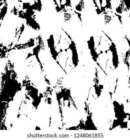 Grunge overlay layer. Abstract black and white vector background. Monochrome vintage surface with dirty pattern in cracks, spots, dots. Old painted wall in dark horror style design
