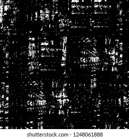 Grunge overlay layer. Abstract black and white vector background. Monochrome vintage surface with dirty pattern in cracks, spots, dots. Old painted wall in dark horror style design