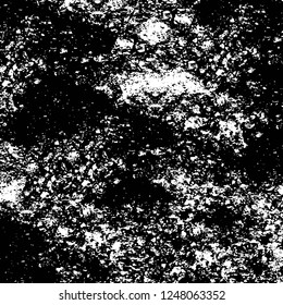 Grunge overlay layer. Abstract black and white vector background. Monochrome vintage surface with dirty pattern in cracks, spots, dots. Old painted wall in dark horror style design
