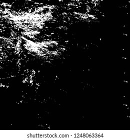 Grunge overlay layer. Abstract black and white vector background. Monochrome vintage surface with dirty pattern in cracks, spots, dots. Old painted wall in dark horror style design