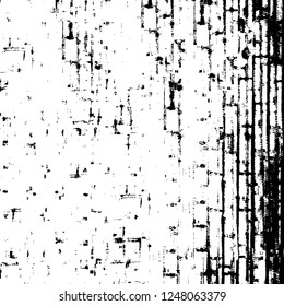Grunge overlay layer. Abstract black and white vector background. Monochrome vintage surface with dirty pattern in cracks, spots, dots. Old painted wall in dark horror style design