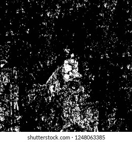 Grunge overlay layer. Abstract black and white vector background. Monochrome vintage surface with dirty pattern in cracks, spots, dots. Old painted wall in dark horror style design