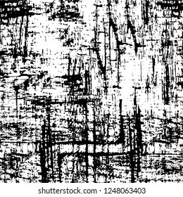 Grunge overlay layer. Abstract black and white vector background. Monochrome vintage surface with dirty pattern in cracks, spots, dots. Old painted wall in dark horror style design