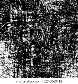 Grunge overlay layer. Abstract black and white vector background. Monochrome vintage surface with dirty pattern in cracks, spots, dots. Old painted wall in dark horror style design
