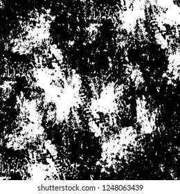 Grunge overlay layer. Abstract black and white vector background. Monochrome vintage surface with dirty pattern in cracks, spots, dots. Old painted wall in dark horror style design