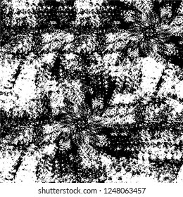 Grunge overlay layer. Abstract black and white vector background. Monochrome vintage surface with dirty pattern in cracks, spots, dots. Old painted wall in dark horror style design