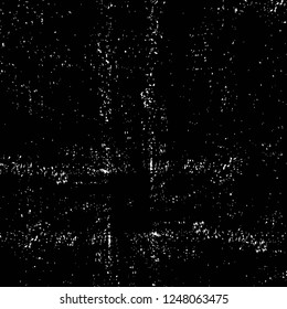 Grunge overlay layer. Abstract black and white vector background. Monochrome vintage surface with dirty pattern in cracks, spots, dots. Old painted wall in dark horror style design