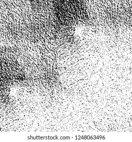 Grunge overlay layer. Abstract black and white vector background. Monochrome vintage surface with dirty pattern in cracks, spots, dots. Old painted wall in dark horror style design