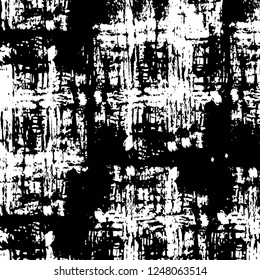 Grunge overlay layer. Abstract black and white vector background. Monochrome vintage surface with dirty pattern in cracks, spots, dots. Old painted wall in dark horror style design