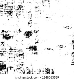 Grunge overlay layer. Abstract black and white vector background. Monochrome vintage surface with dirty pattern in cracks, spots, dots. Old painted wall in dark horror style design