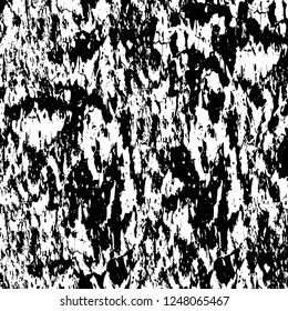Grunge overlay layer. Abstract black and white vector background. Monochrome vintage surface with dirty pattern in cracks, spots, dots. Old painted wall in dark horror style design