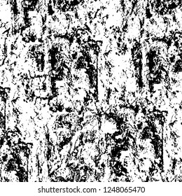 Grunge overlay layer. Abstract black and white vector background. Monochrome vintage surface with dirty pattern in cracks, spots, dots. Old painted wall in dark horror style design