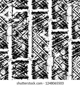 Grunge overlay layer. Abstract black and white vector background. Monochrome vintage surface with dirty pattern in cracks, spots, dots. Old painted wall in dark horror style design