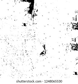 Grunge overlay layer. Abstract black and white vector background. Monochrome vintage surface with dirty pattern in cracks, spots, dots. Old painted wall in dark horror style design
