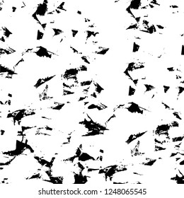 Grunge overlay layer. Abstract black and white vector background. Monochrome vintage surface with dirty pattern in cracks, spots, dots. Old painted wall in dark horror style design