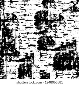 Grunge overlay layer. Abstract black and white vector background. Monochrome vintage surface with dirty pattern in cracks, spots, dots. Old painted wall in dark horror style design