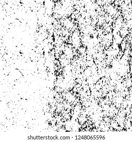 Grunge overlay layer. Abstract black and white vector background. Monochrome vintage surface with dirty pattern in cracks, spots, dots. Old painted wall in dark horror style design