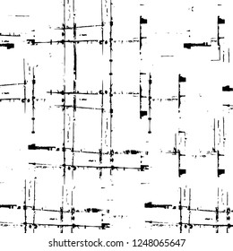 Grunge overlay layer. Abstract black and white vector background. Monochrome vintage surface with dirty pattern in cracks, spots, dots. Old painted wall in dark horror style design