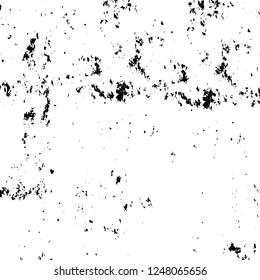 Grunge overlay layer. Abstract black and white vector background. Monochrome vintage surface with dirty pattern in cracks, spots, dots. Old painted wall in dark horror style design