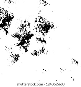 Grunge overlay layer. Abstract black and white vector background. Monochrome vintage surface with dirty pattern in cracks, spots, dots. Old painted wall in dark horror style design
