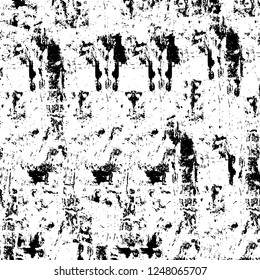Grunge overlay layer. Abstract black and white vector background. Monochrome vintage surface with dirty pattern in cracks, spots, dots. Old painted wall in dark horror style design