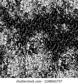 Grunge overlay layer. Abstract black and white vector background. Monochrome vintage surface with dirty pattern in cracks, spots, dots. Old painted wall in dark horror style design