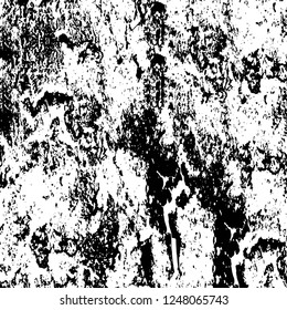 Grunge overlay layer. Abstract black and white vector background. Monochrome vintage surface with dirty pattern in cracks, spots, dots. Old painted wall in dark horror style design