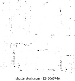 Grunge overlay layer. Abstract black and white vector background. Monochrome vintage surface with dirty pattern in cracks, spots, dots. Old painted wall in dark horror style design