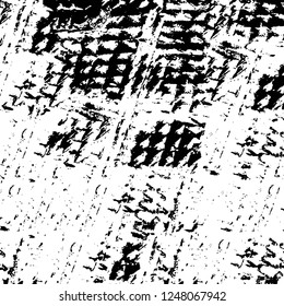 Grunge overlay layer. Abstract black and white vector background. Monochrome vintage surface with dirty pattern in cracks, spots, dots. Old painted wall in dark horror style design