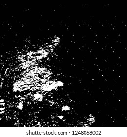 Grunge overlay layer. Abstract black and white vector background. Monochrome vintage surface with dirty pattern in cracks, spots, dots. Old painted wall in dark horror style design
