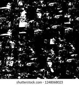 Grunge overlay layer. Abstract black and white vector background. Monochrome vintage surface with dirty pattern in cracks, spots, dots. Old painted wall in dark horror style design