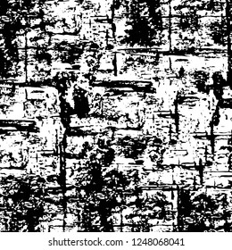 Grunge overlay layer. Abstract black and white vector background. Monochrome vintage surface with dirty pattern in cracks, spots, dots. Old painted wall in dark horror style design