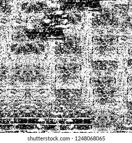 Grunge overlay layer. Abstract black and white vector background. Monochrome vintage surface with dirty pattern in cracks, spots, dots. Old painted wall in dark horror style design